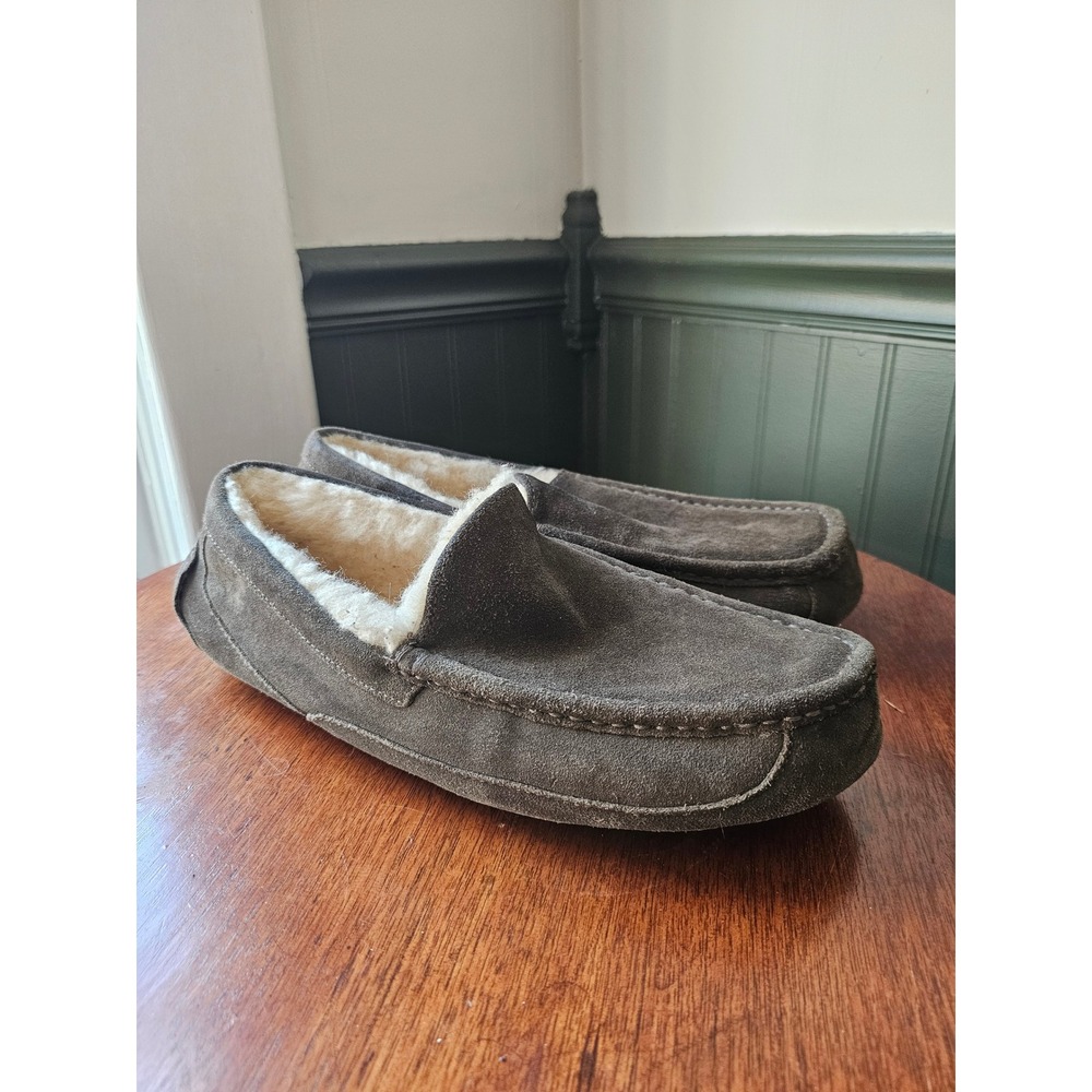 UGG Mens Ascot Suede Moccasin Slippers loafers Charcoal Grey 12